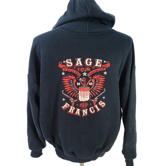 Sage Francis Tour 2005 A Healthy Distrust Dark Blue Hoodie Shirt Sweatshirt 2X - Picture 2 of 3
